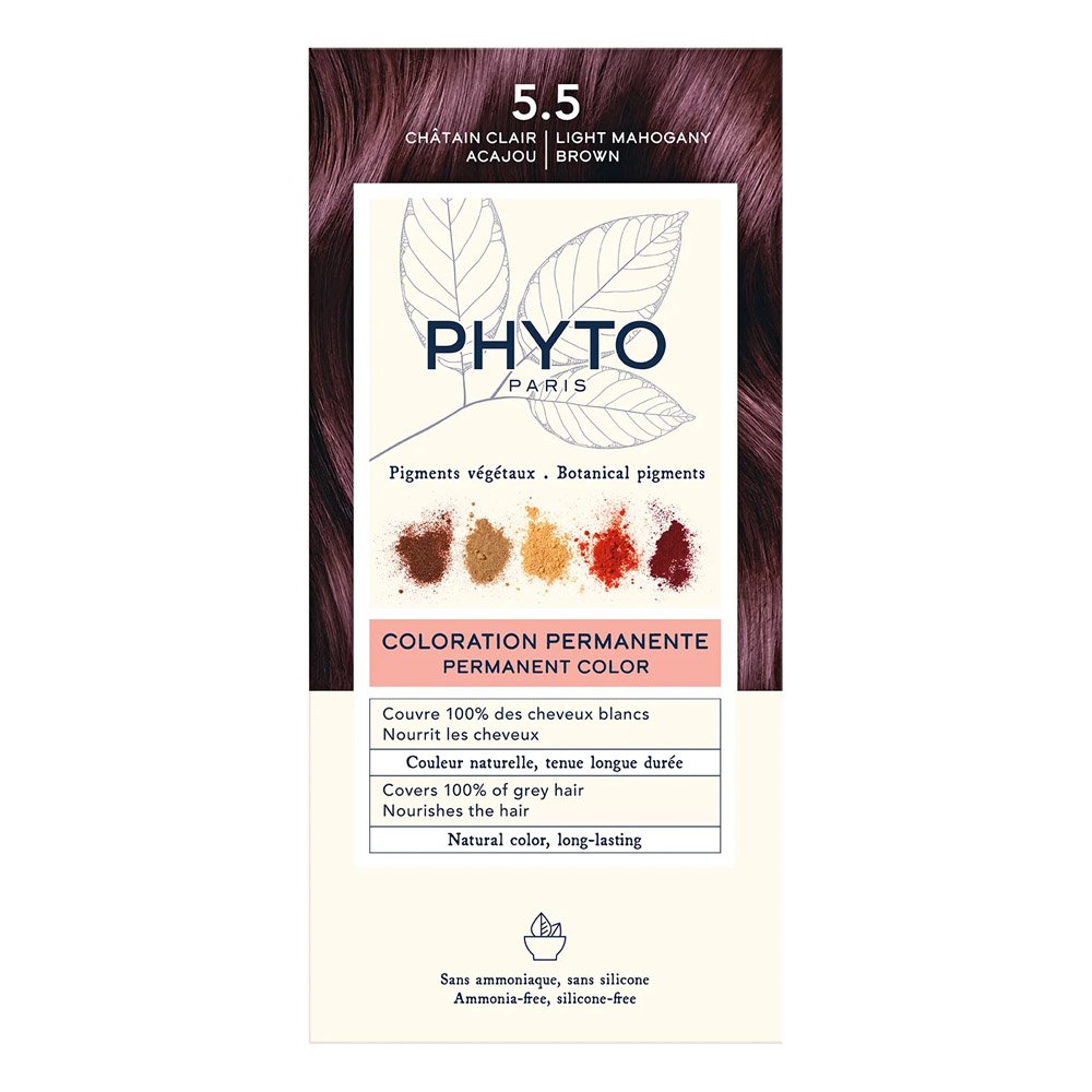 Phyto Color No 5.5 Light Mahogany Brown Μόνιμη Βαφή Μαλλιών Ανοιχτό Καστανό Μαονί, 1τμχ