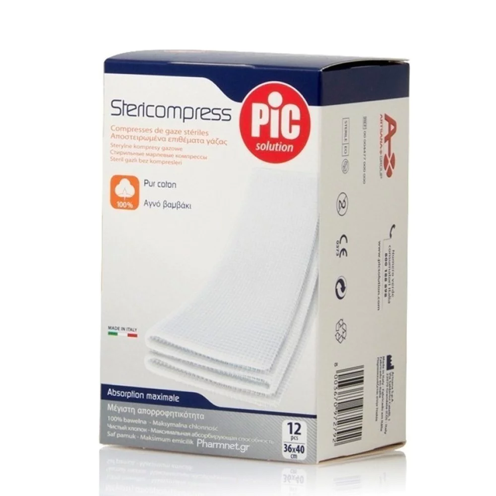 Pic Solution Stericompress Αποστειρωμένες Γάζες 36x40cm, 12τμχ Pic Solution Stericompress Αποστειρωμένες Γάζες 36x40cm, 12τμχ
