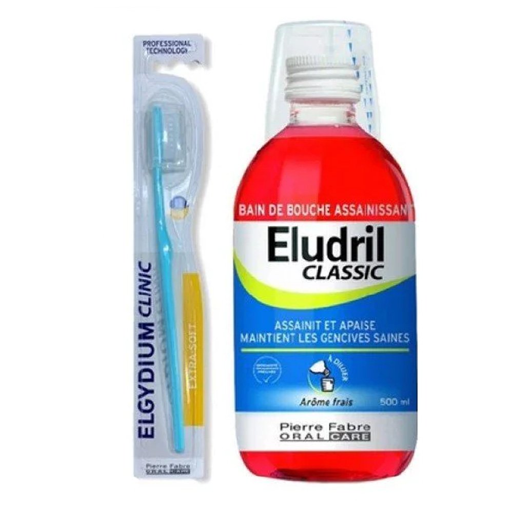 Eludril Promo Στοματικό Διάλυμα Classic 500ml & Δώρο Οδοντόβουρτσα Elgydium Clinic (15/100) Πολύ Μαλακή Σε Διάφορα Χρώματα, 1σετ
