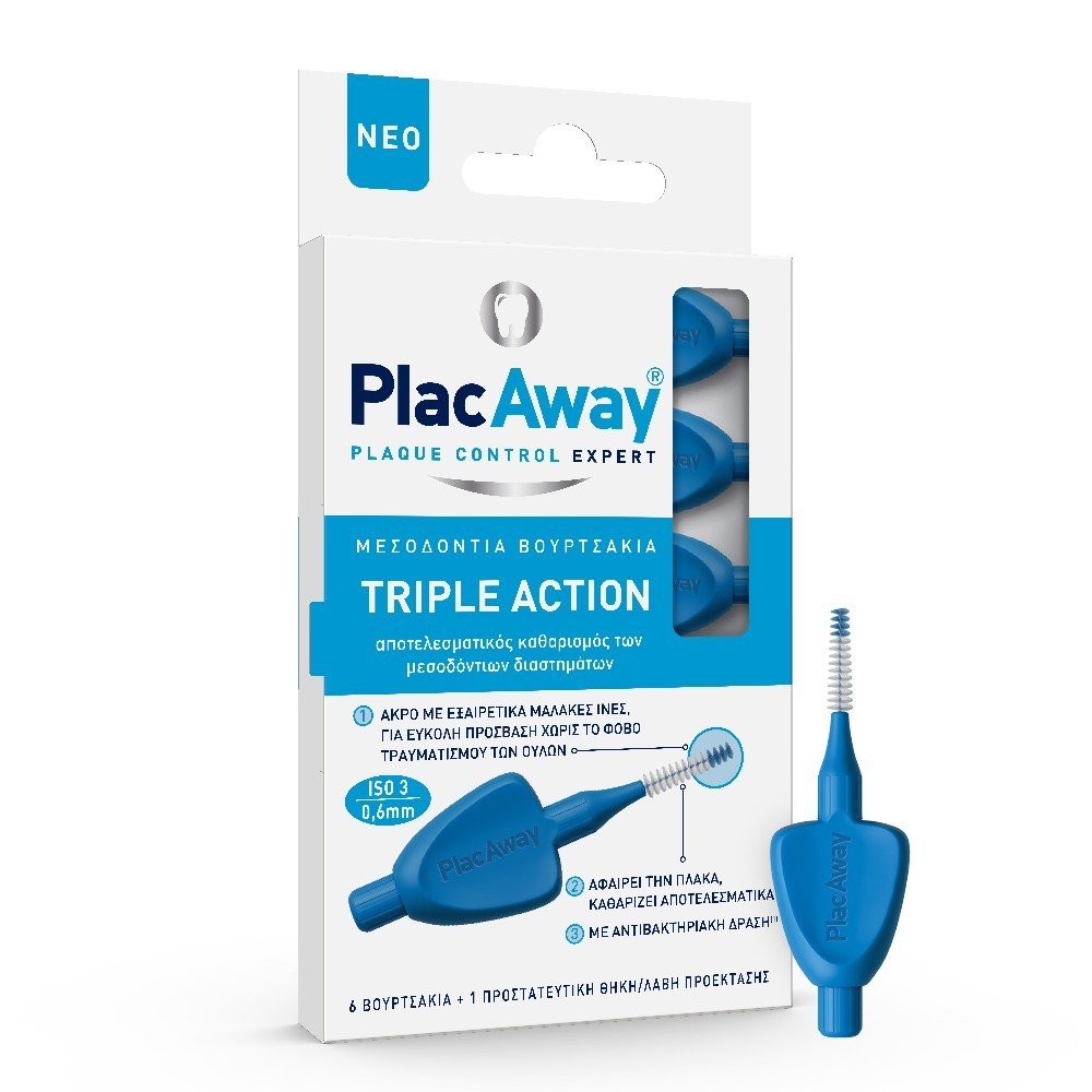 Plac Away Triple Action Μεσοδόντια Βουρτσάκια 0.6mm ISO 3, 6τμχ