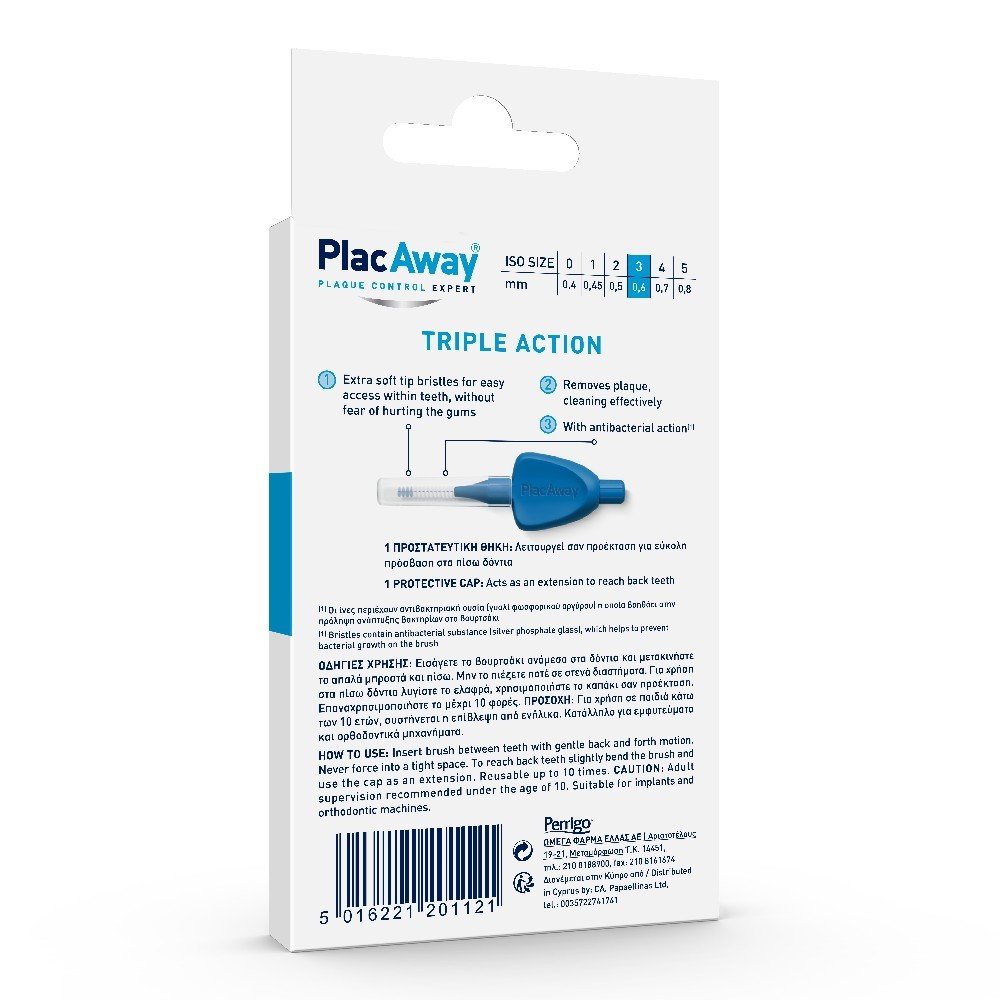 Plac Away Triple Action Μεσοδόντια Βουρτσάκια 0.6mm ISO 3, 6τμχ