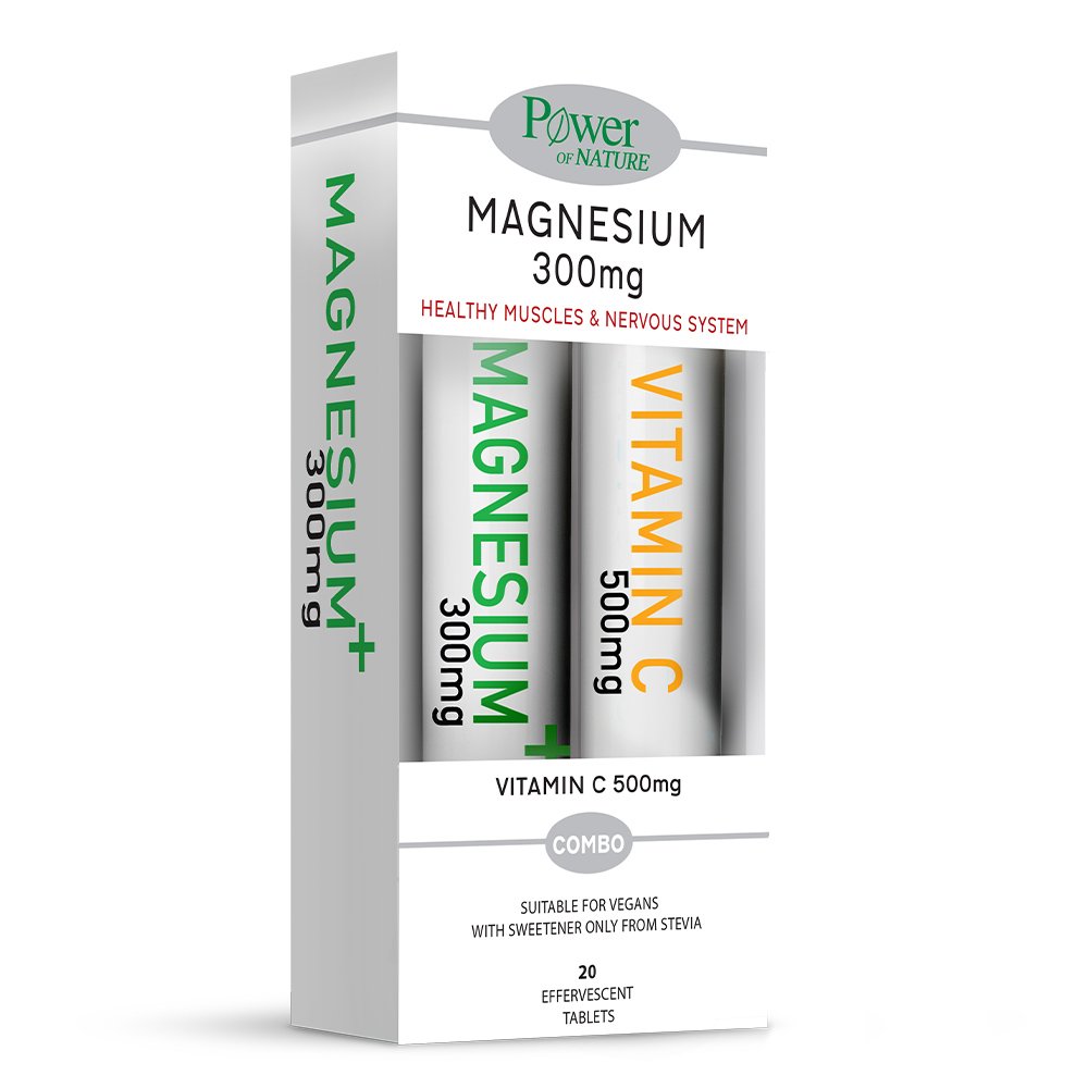 Power Health Σετ Magnesium 300mg με Stevia, 20 eff. tabs & Δώρο Vitamin C 500mg, 20 eff. tabs