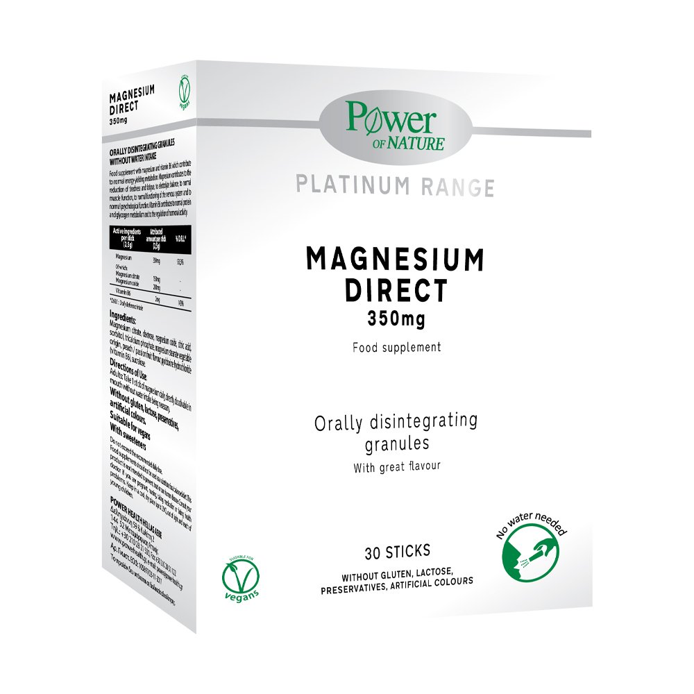 Power Health Power Of Nature Platinum Range Magnesium Direct 350mg, Μαγνήσιο σε Μορφή Κρυστάλλων για το Μυικό και Νευρικό Συστήμα, 30 φακελάκια
