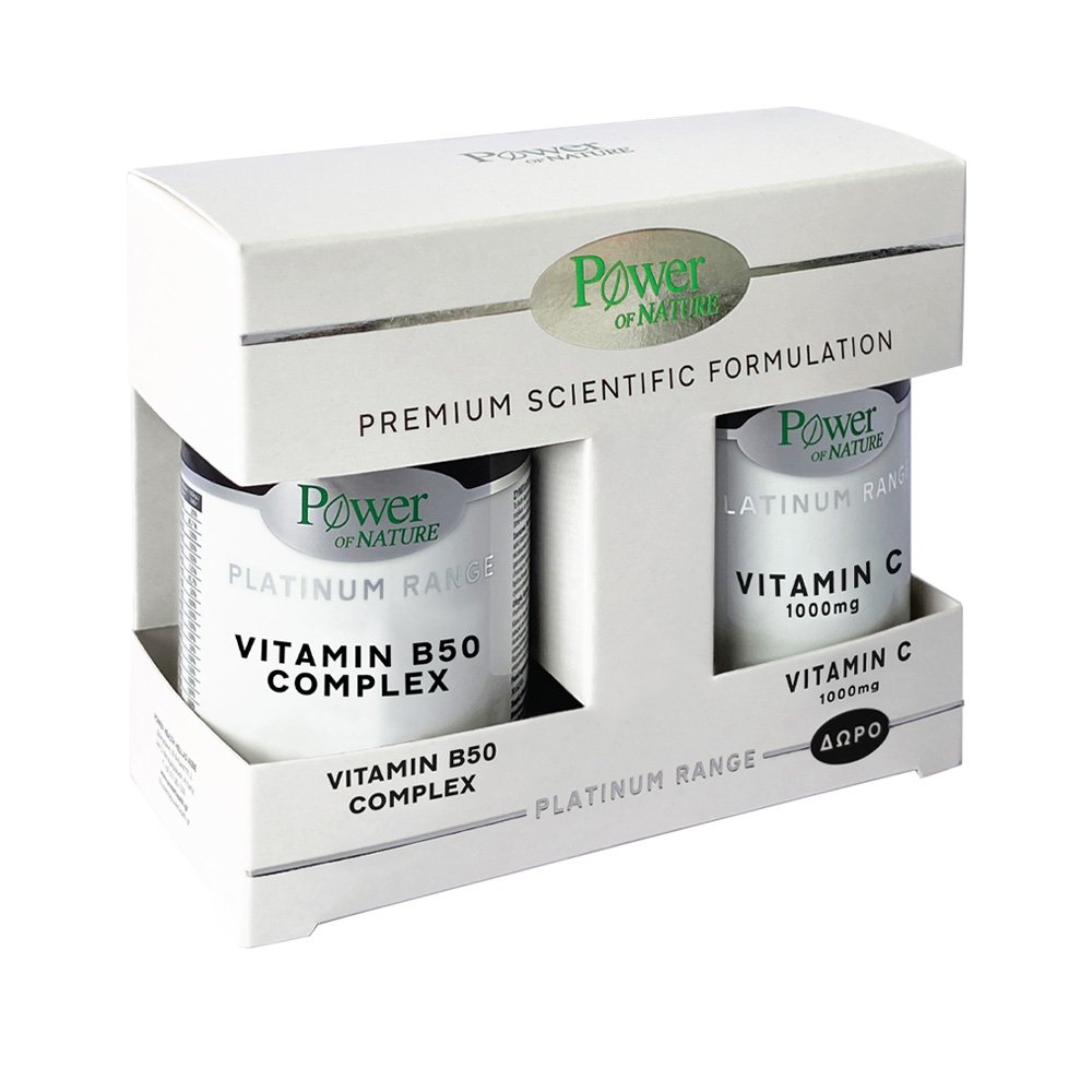 PowerHealth Power Of Nature Premium Scientific Formulation Platinum Range Vitamin B50 Complex, 30 κάψουλες & Δώρο Vitamin C 1000mg, 20 κάψουλες