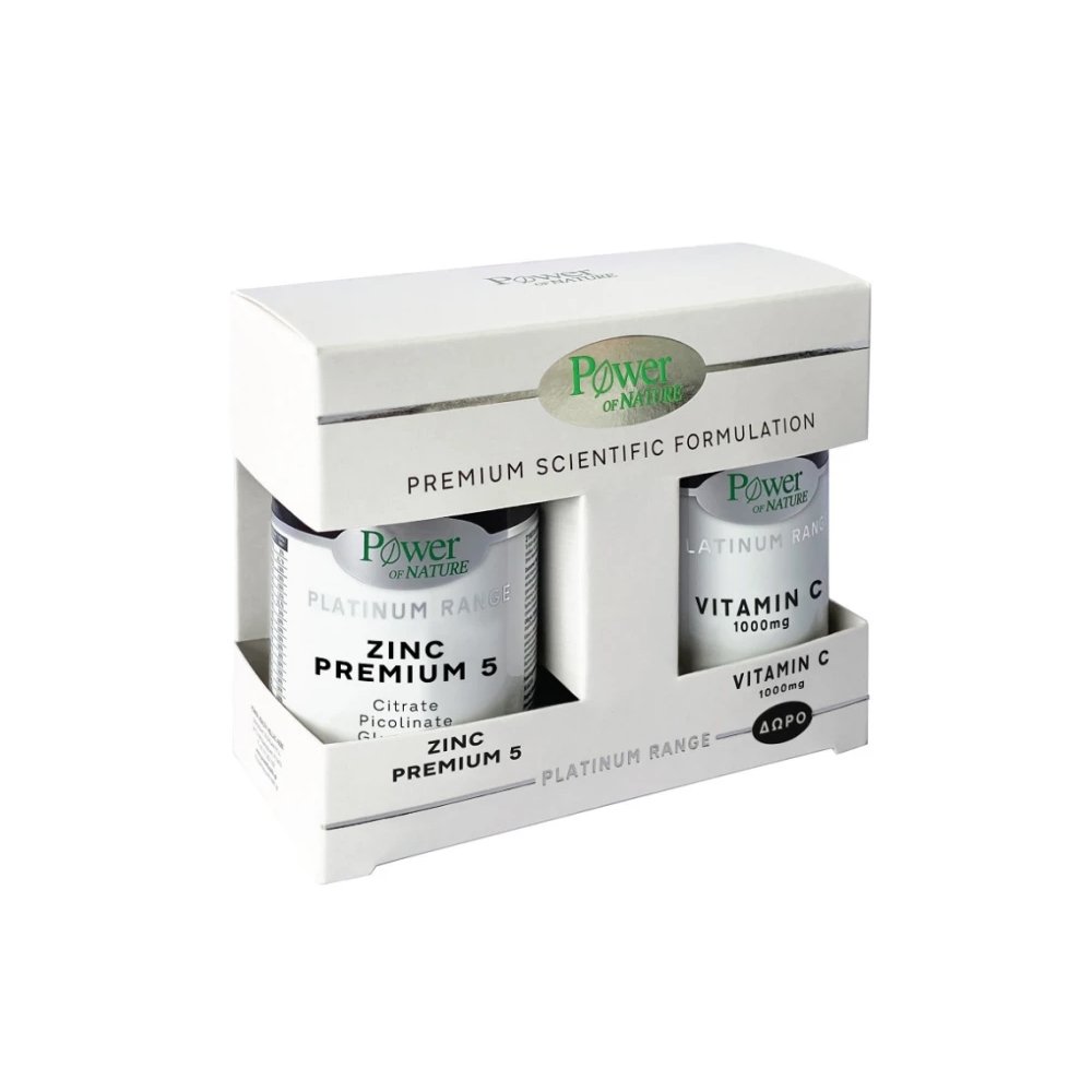 Power Of Nature Promo Platinum Range Zinc Premium 5, 30caps & Δώρο Platinum Range Vitamin C 1000mg, 20caps
