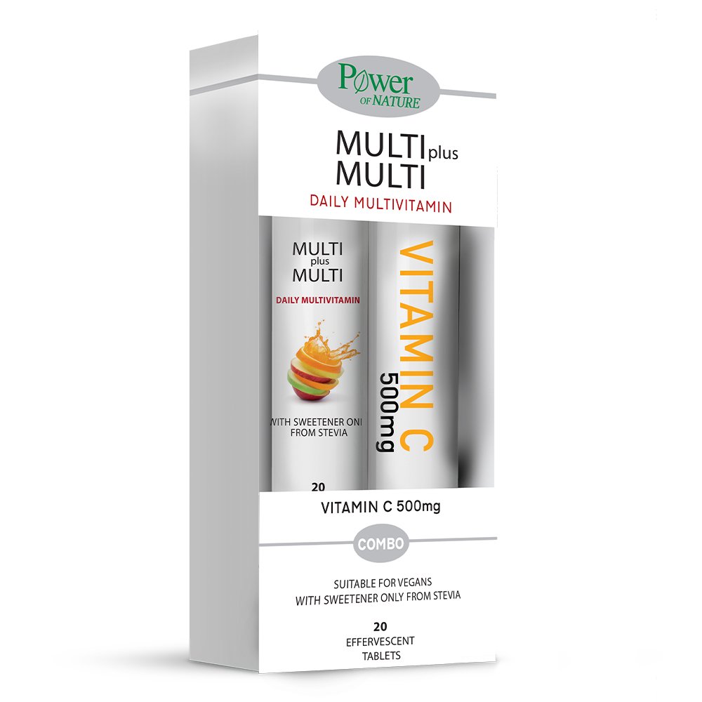 Power Promo Health Multi+Multi Καθημερινές Πολυβιταμίνες με Στέβια 20 τεμπλέτες + Δώρο Vitamin C 500mg 20ταμπλέτες