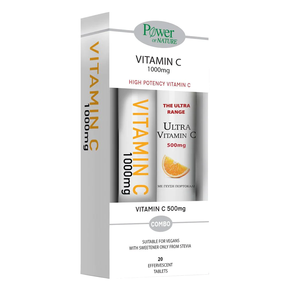 Power Of Nature Vitamin C 1000mg Στέβια & Vitamin C 500mg Στέβια Βιταμίνη για Ενέργεια & το Ανοσοποιητικό 1000mg Πορτοκάλι, 20+20αναβρ.δισκία Power Of Nature Vitamin C 1000mg Στέβια & Vitamin C 500mg Στέβια Βιταμίνη για Ενέργεια & το Ανοσοποιητικό 1000mg Πορτοκάλι, 20+20αναβρ.δισκία