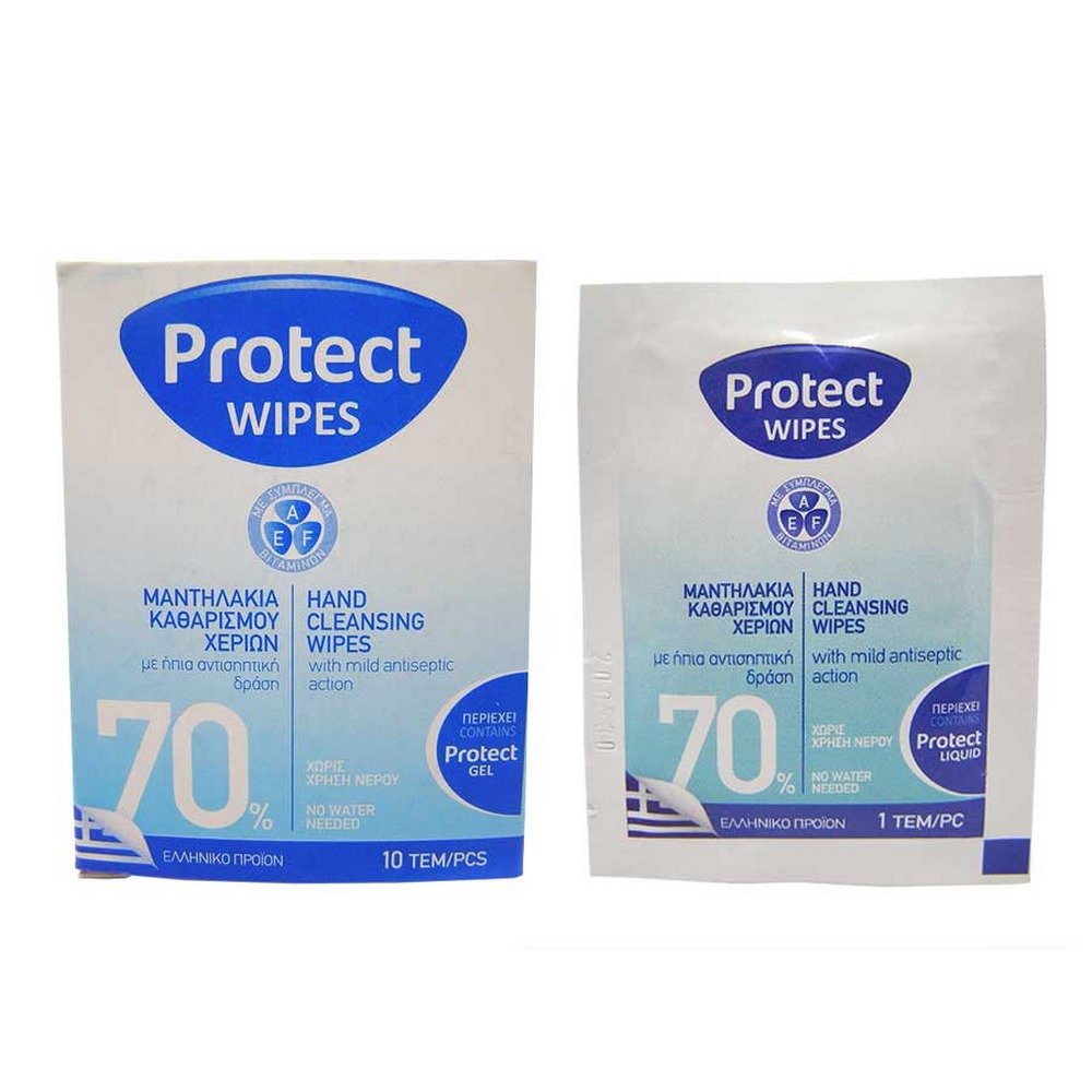 Protect Wipes Μαντηλάκια Καθαρισμού Χεριών, 10τμχ