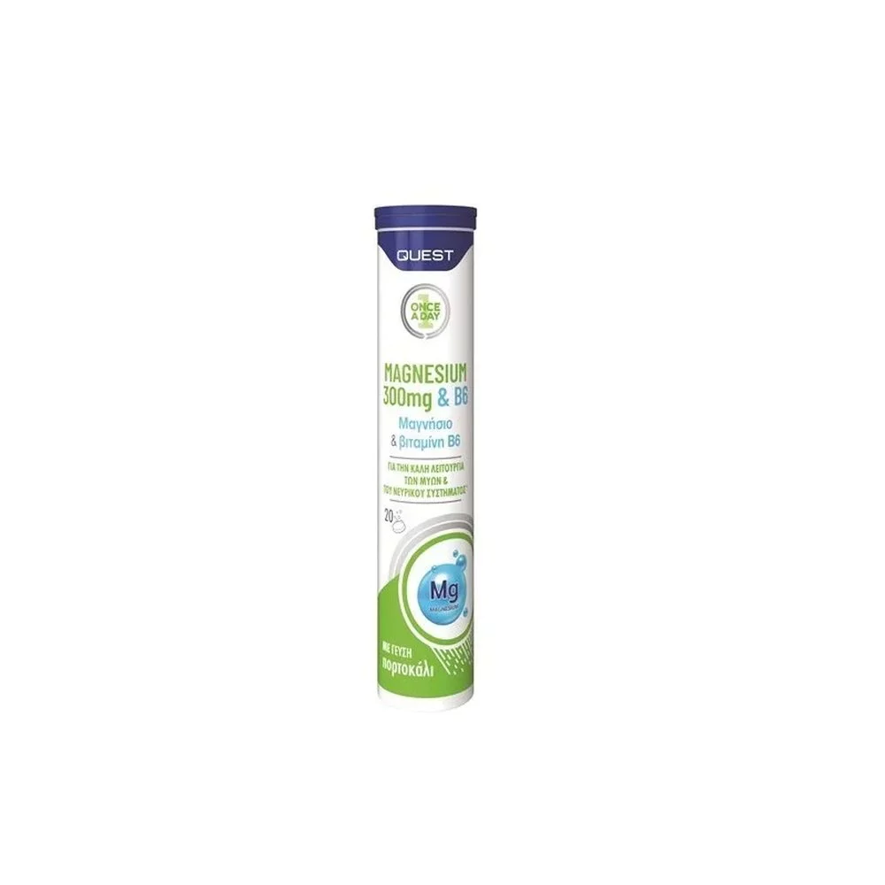Quest Once A Day Συμπλήρωμα Διατροφής Μαγνήσιο 300mg & B6 Γεύση Πορτοκάλι, 20 αναβράζοντα δισκία Quest Once A Day Συμπλήρωμα Διατροφής Μαγνήσιο 300mg & B6 Γεύση Πορτοκάλι, 20 αναβράζοντα δισκία