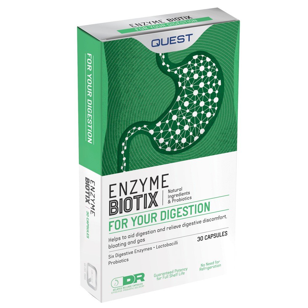 Quest Enzyme Biotix Συμπλήρωμα Διατροφής με 6 Πεπτικά Ένζυμα & Προβιοτικά, 30caps