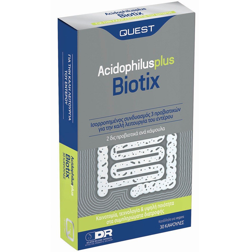 Quest Acidophilus Biotix Plus Συμπλήρωμα Διατροφής για την Καλή Λειτουργία του Εντέρου, 30 caps