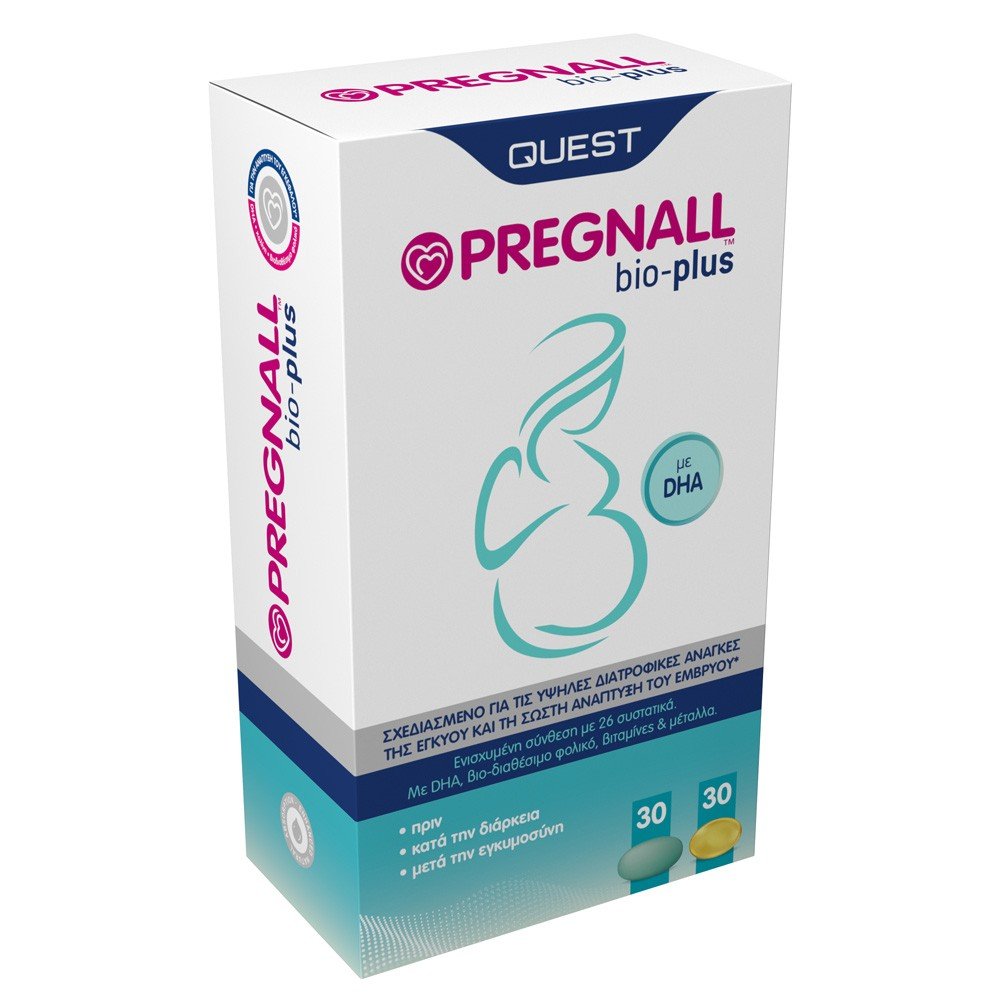 Quest Pregnall Bio-Plus, Πολυβιταμίνη για Πρίν, Κατά την Διάρκεια και Μετά την Εγκυμοσύνη, 30caps & 30tabs