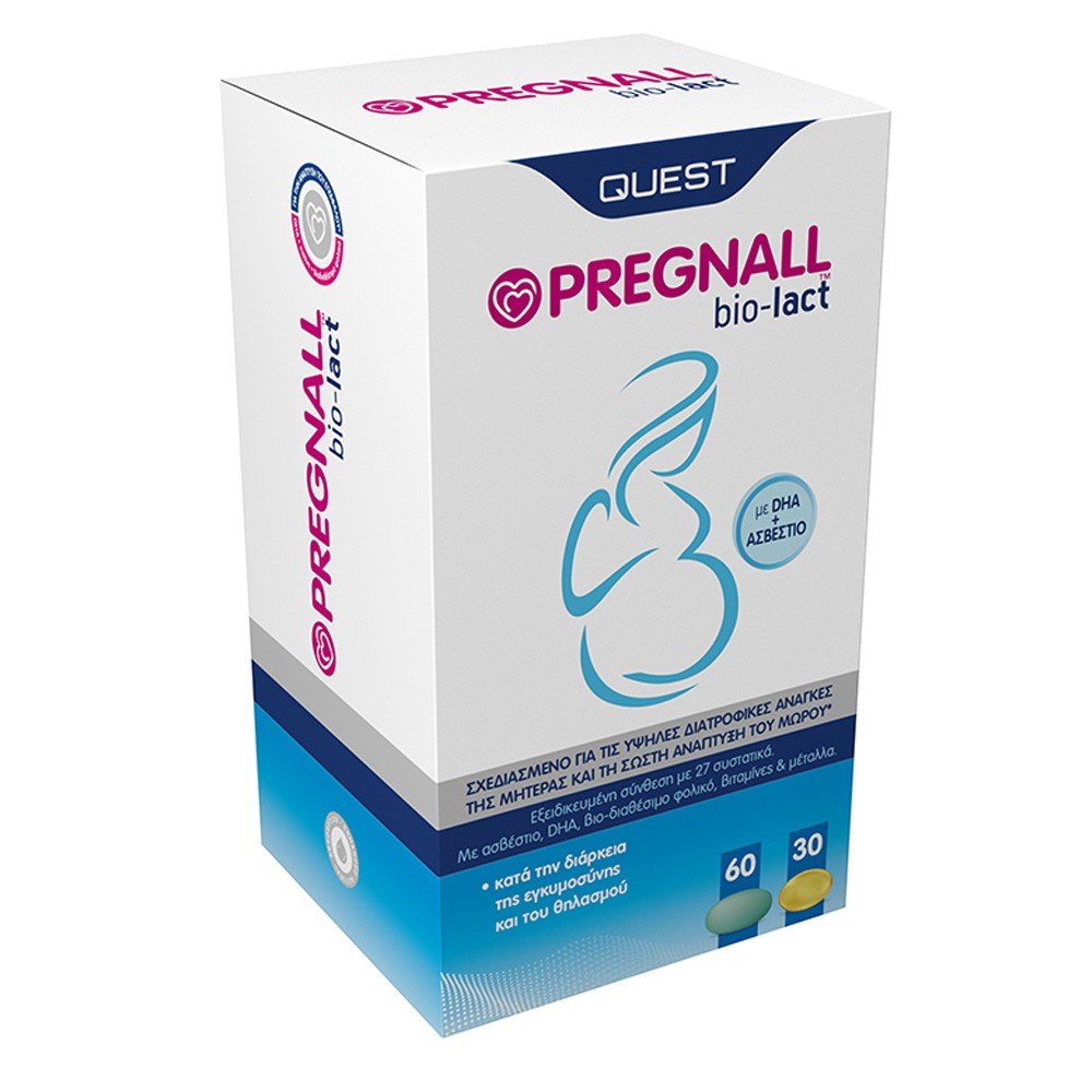 Quest Pregnall Bio-Lact, Πολυθρεπτικό Συμπλήρωμα για Μέγιστη Υποστήριξη κατά τη Διάρκεια της Εγκυμοσύνης & του Θηλασμού, 60+30caps