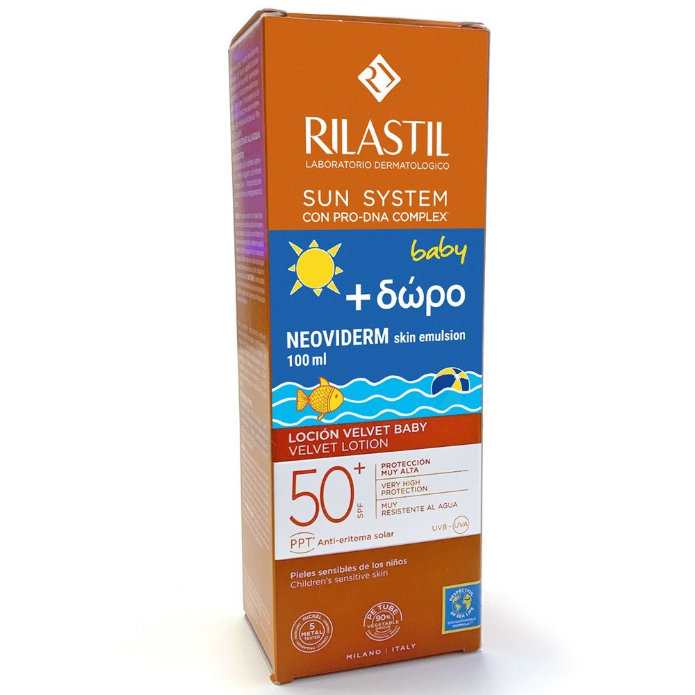 Rilastil Γαλάκτωμα Sun System Baby Velvet SPF50+, 200ml & Δώρο Neoviderm Skin Emulsion, 100ml