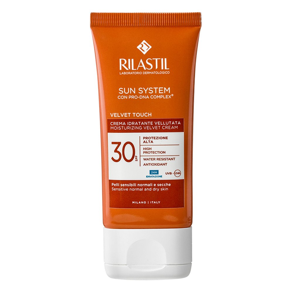 Rilastil Sun System Velvet Cream,Ενυδατική, αντηλιακή κρέμα προσώπου SPF30+, 50ml