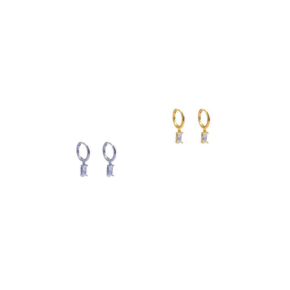 Ro-Ro Accessories Σκουλαρίκι Κρίκος Kρεμαστό Oρθογώνιο Στρας EF004, 1 ζεύγος