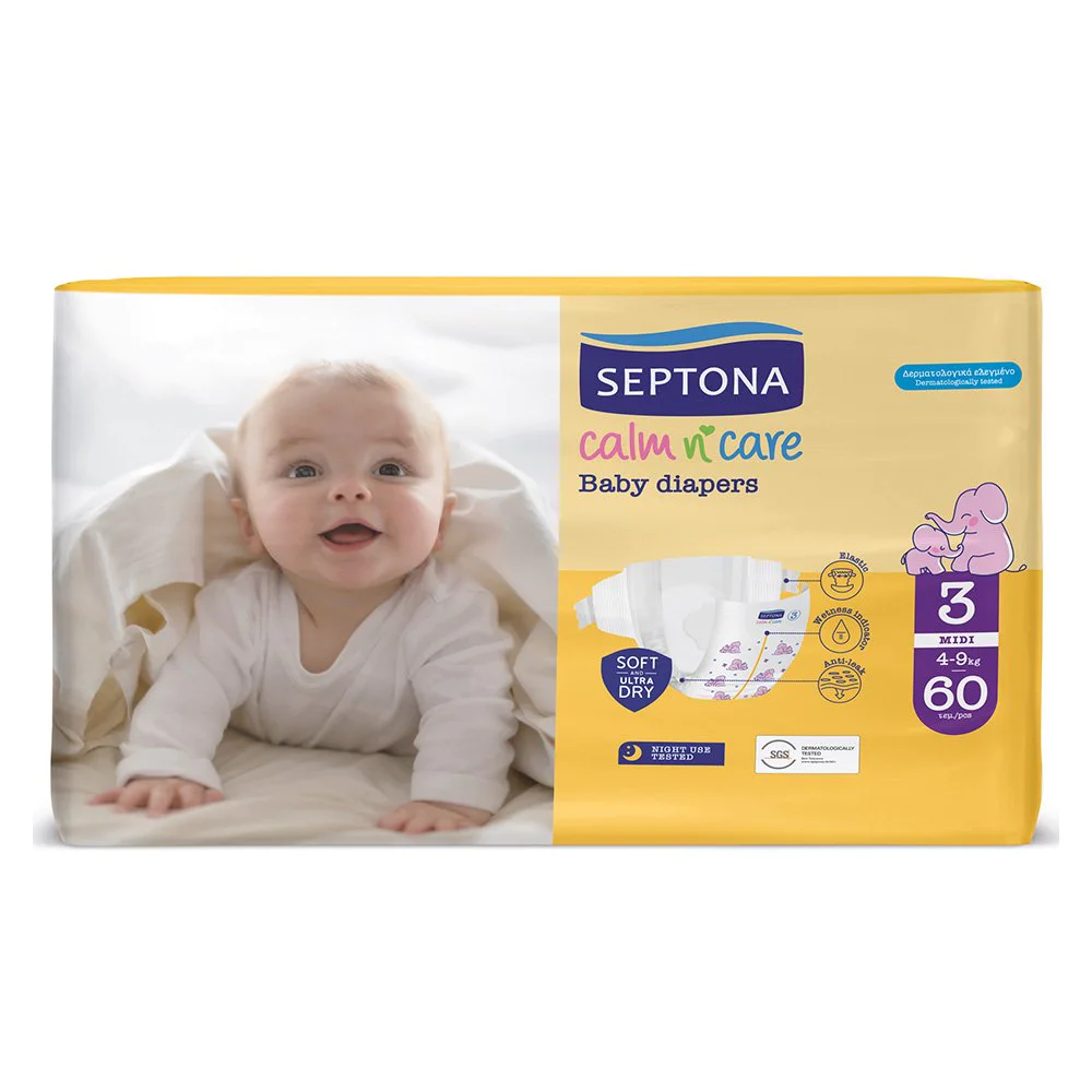 Septona Calm N' Care Baby Diapers Πάνες Midi No3 (4-9kg), 60τμχ