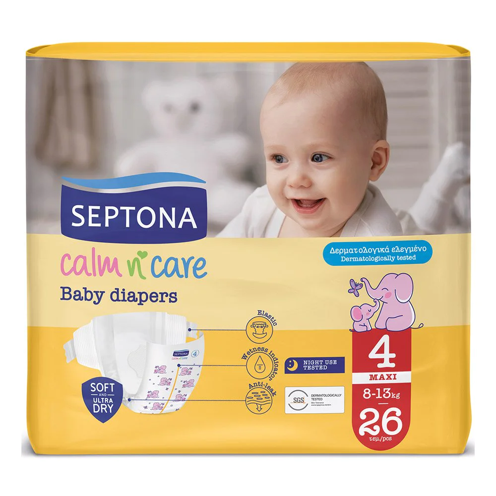 Septona Calm N' Care Baby Diapers Πάνες Maxi No4 (8-13kg), 26τμχ Septona Calm N' Care Baby Diapers Πάνες Maxi No4 (8-13kg), 26τμχ