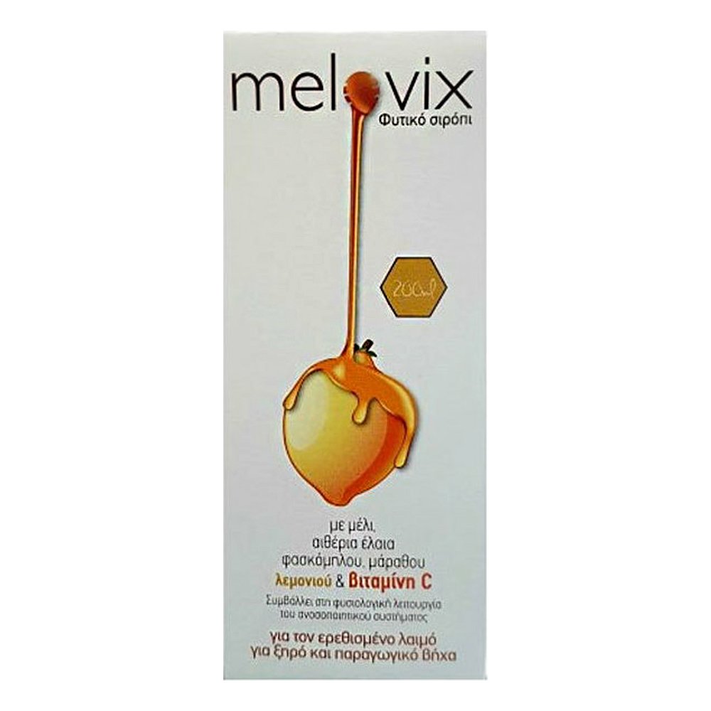 Melovix Σιρόπι Για Τον Ερεθισμένο Λαιμό &Το Βήχα Με Γεύση Λεμόνι & Μέλι, 200ml