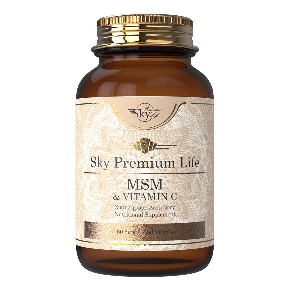 Sky Premium Life MSM & Vitamin C, Συμπλήρωμα Διατροφής με MSM και Βιταμίνη C Για Τη Φυσιολογική Λειτουργία Των Χόνδρων Των Αρθρώσεων Και Των Οστών, 60tbs