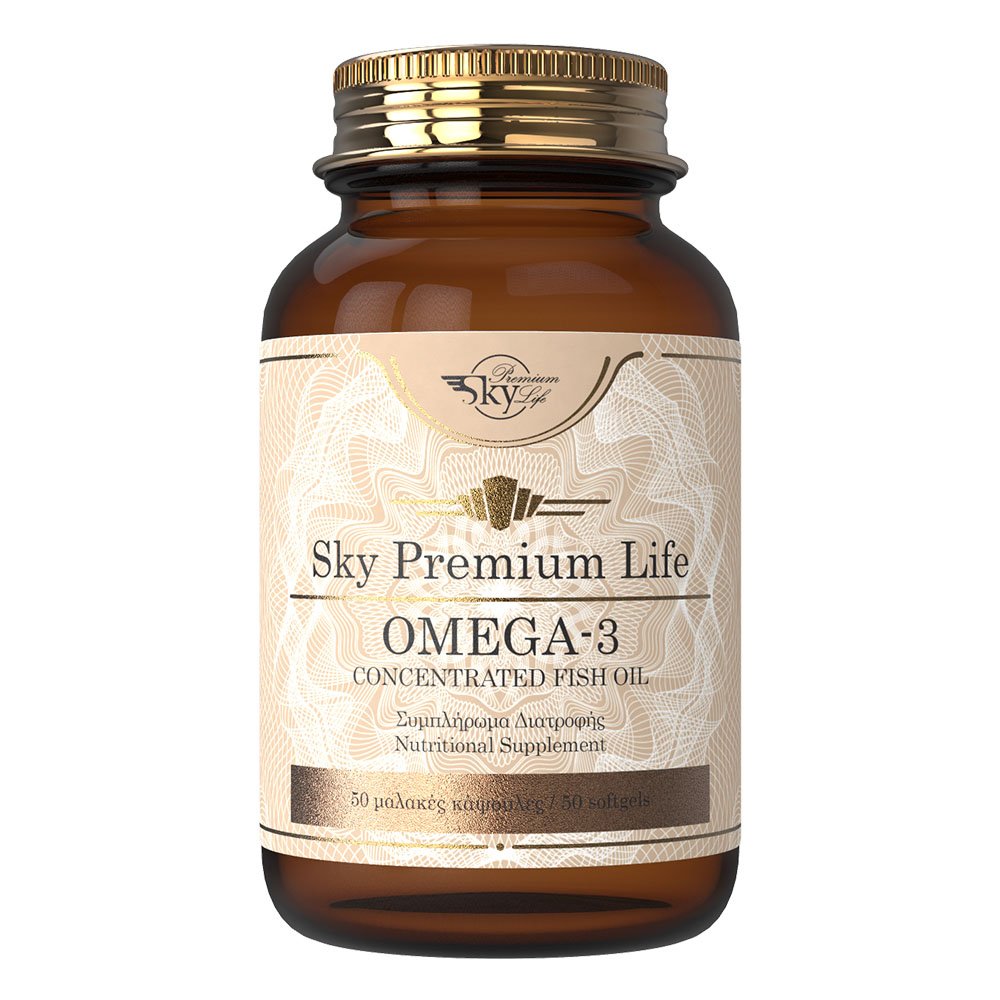 Sky Premium Life Omega 3, Συμπλήρωμα Διατροφής με Ωμέγα 3 (EPA & DHA) Που Υποστηρίζει τη Λειτουργία της Καρδιάς και της Όρασης, Καθώς και τη Νοητική Λειτουργία, 50 Soft Caps