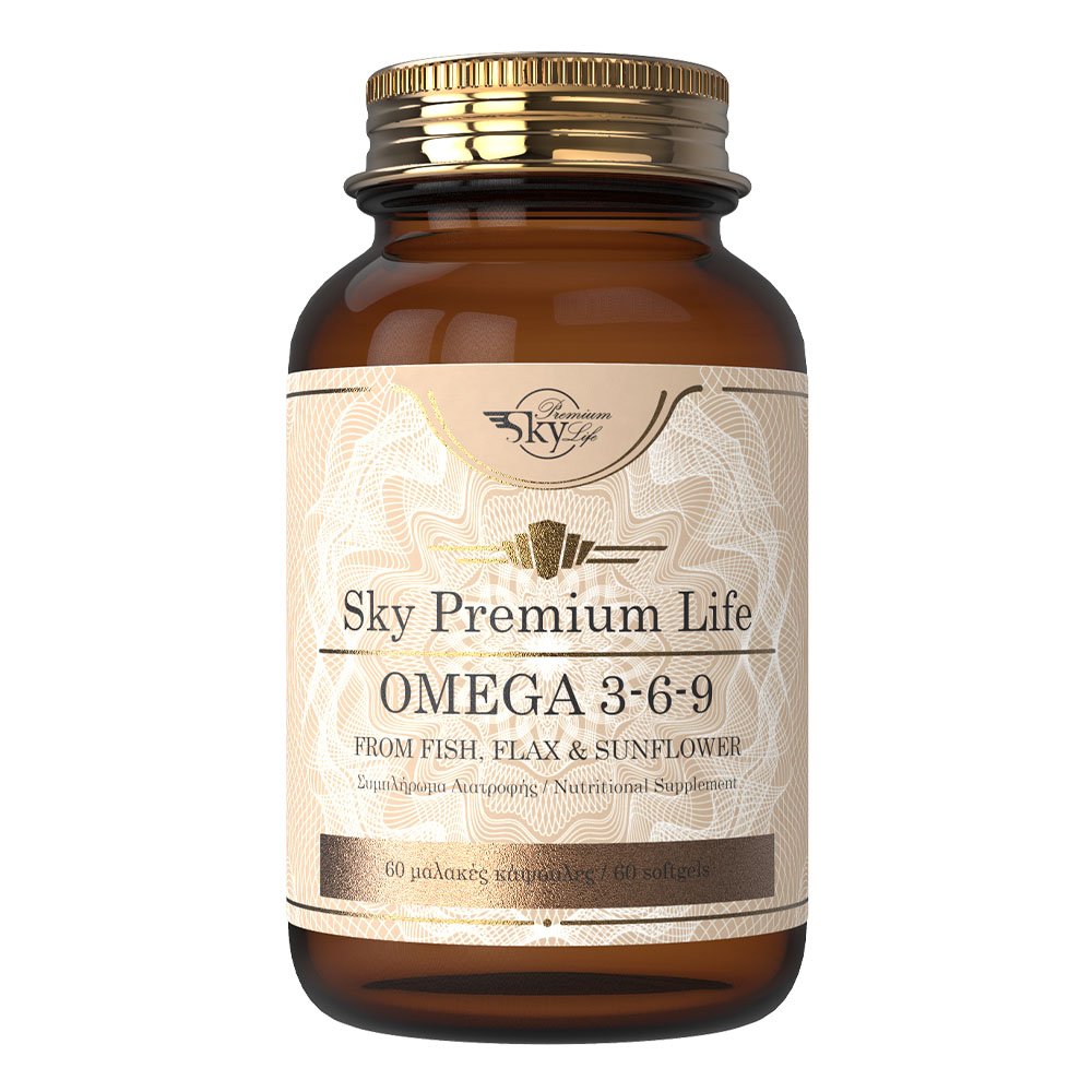 Sky Premium Life – Omega 3-6-9, Συμπλήρωμα Διατροφής για την Διατήρηση Φυσιολογικών Επιπέδων Χοληστερόλης, τη Φυσιολογική Λειτουργία της Καρδιάς, της Όρασης και τη Νοητική Λειτουργία, 50 Softgels 