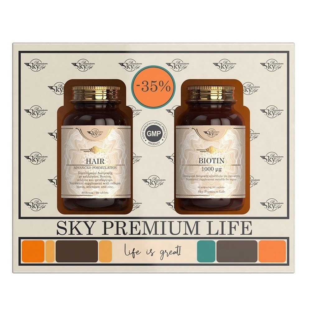Sky Premium Life Promo Συμπληρώματα Διατροφής για την Υγεία των Μαλλιών Hair Advanced Formulation, 60tabs & Biotin 1000mg, 60caps