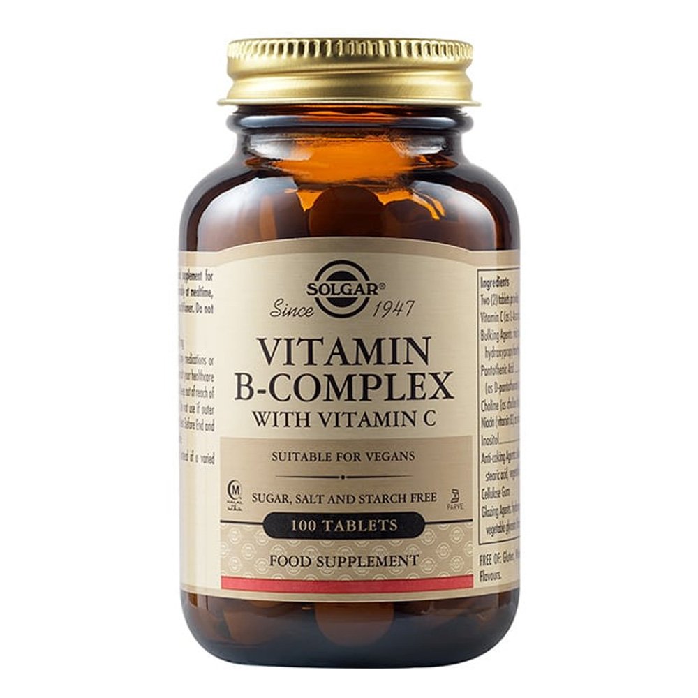 Solgar Vitamin B Complex with Vitamin C Σύμπλεγμα Βιταμινών Β με Βιταμίνη C Ιδανικό για την Ενίσχυση του Νευρικού & Ανοσοποιητικού Συστήματος, 100tabs