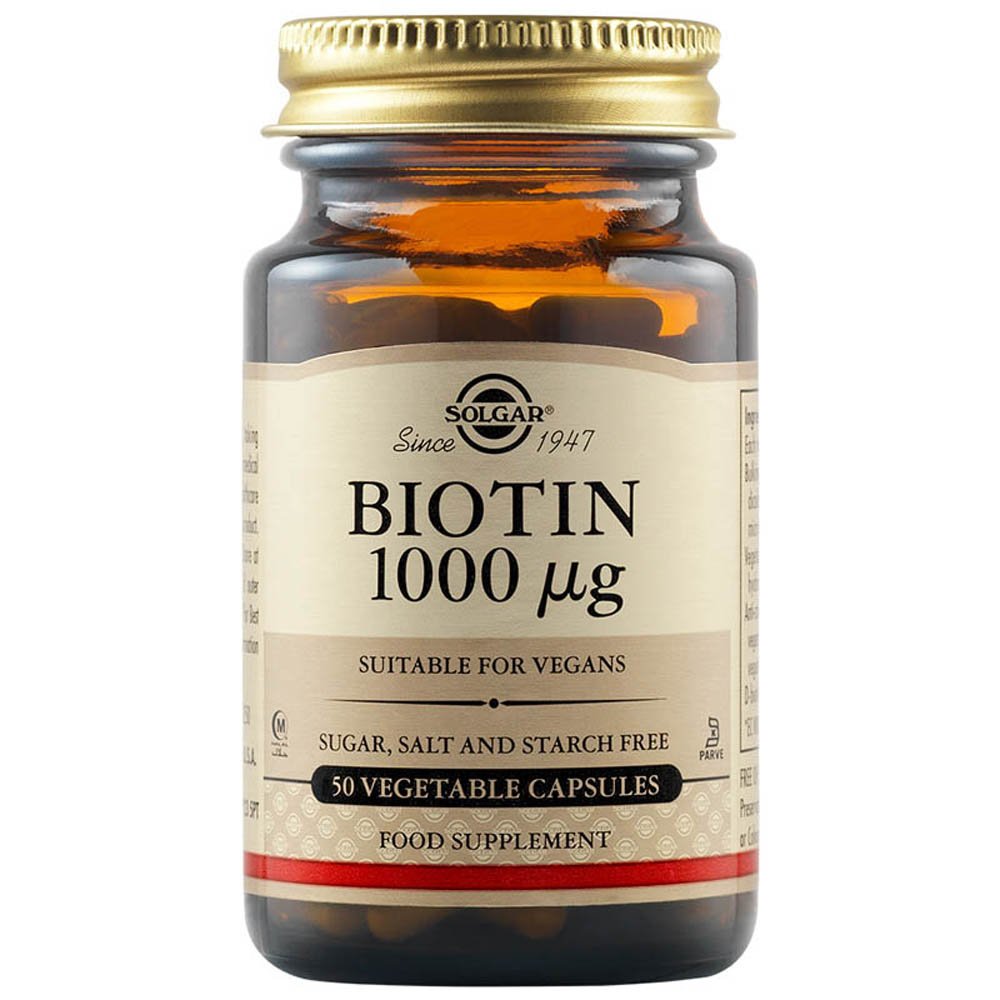 Solgar Biotin 1000μg Συμπλήρωμα Διατροφής με Βιοτίνη που Συμβάλλει στην Καλή Υγεία των Μαλλιών & του Δέρματος, 50 φυτικές κάψουλες