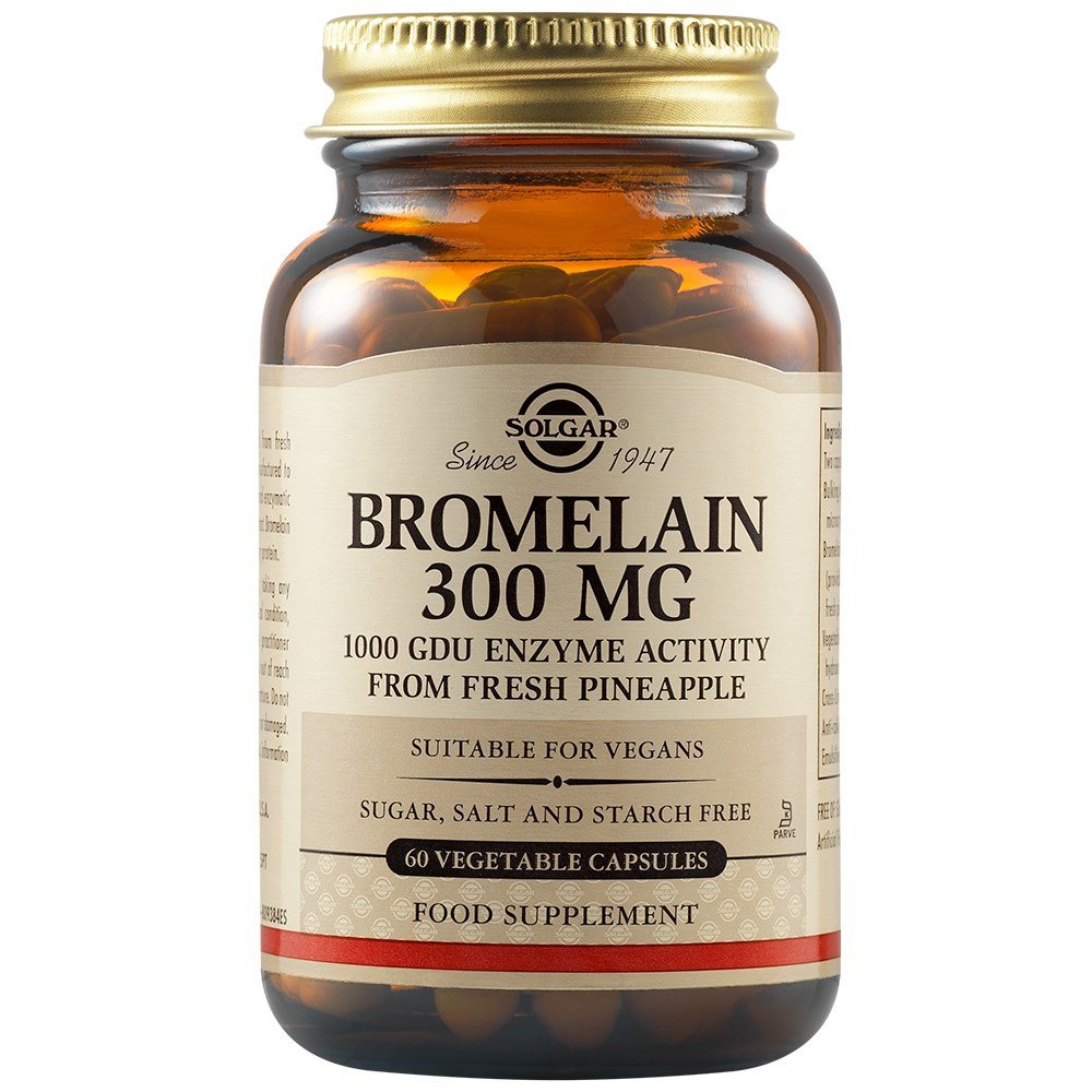 Solgar Bromelain 300mg Βρομελαΐνη Φυσικό Πεπτικό Ένζυμο Που Βοηθά Στην Βελτίωση Της Πέψης, 60 veg.caps