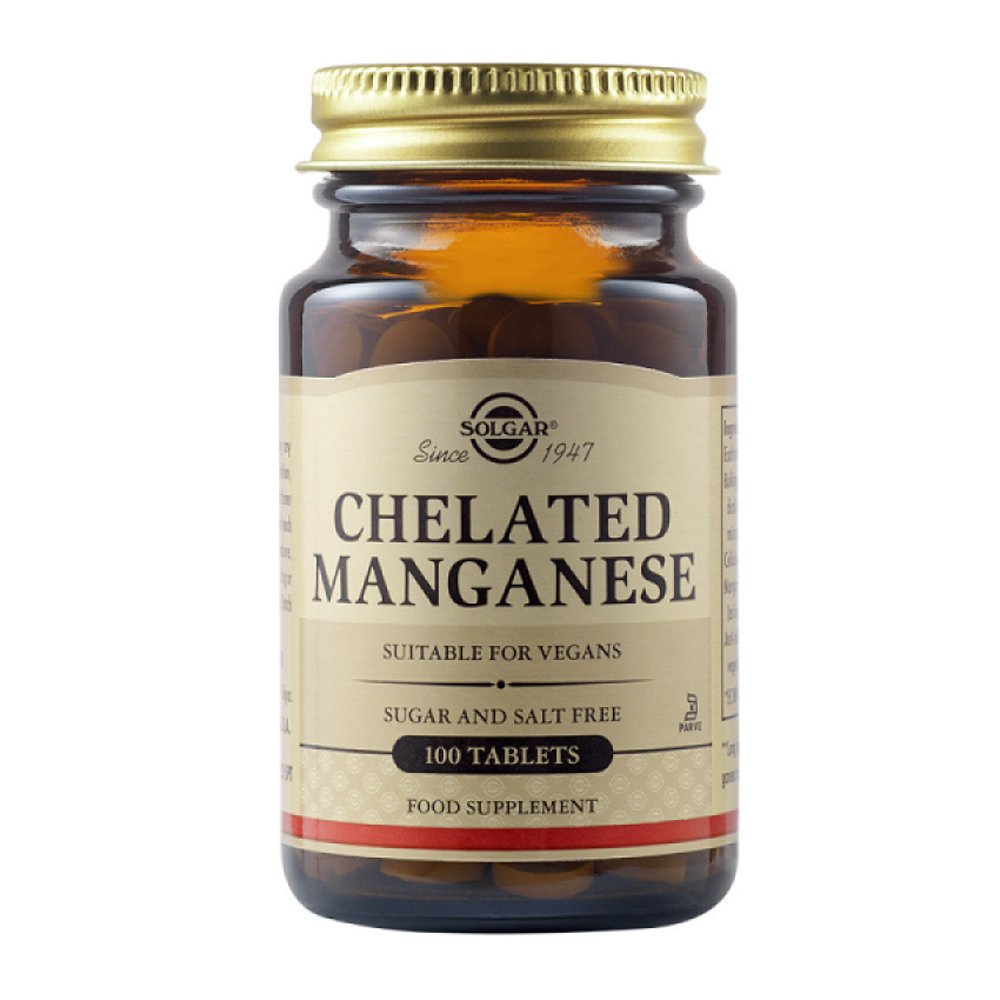 Solgar Chelated Manganese 8mg Συμπλήρωμα Διατροφής Μαγγανίου για την Καλή Υγεία των Οστών & των Χόνδρων, 100tabs