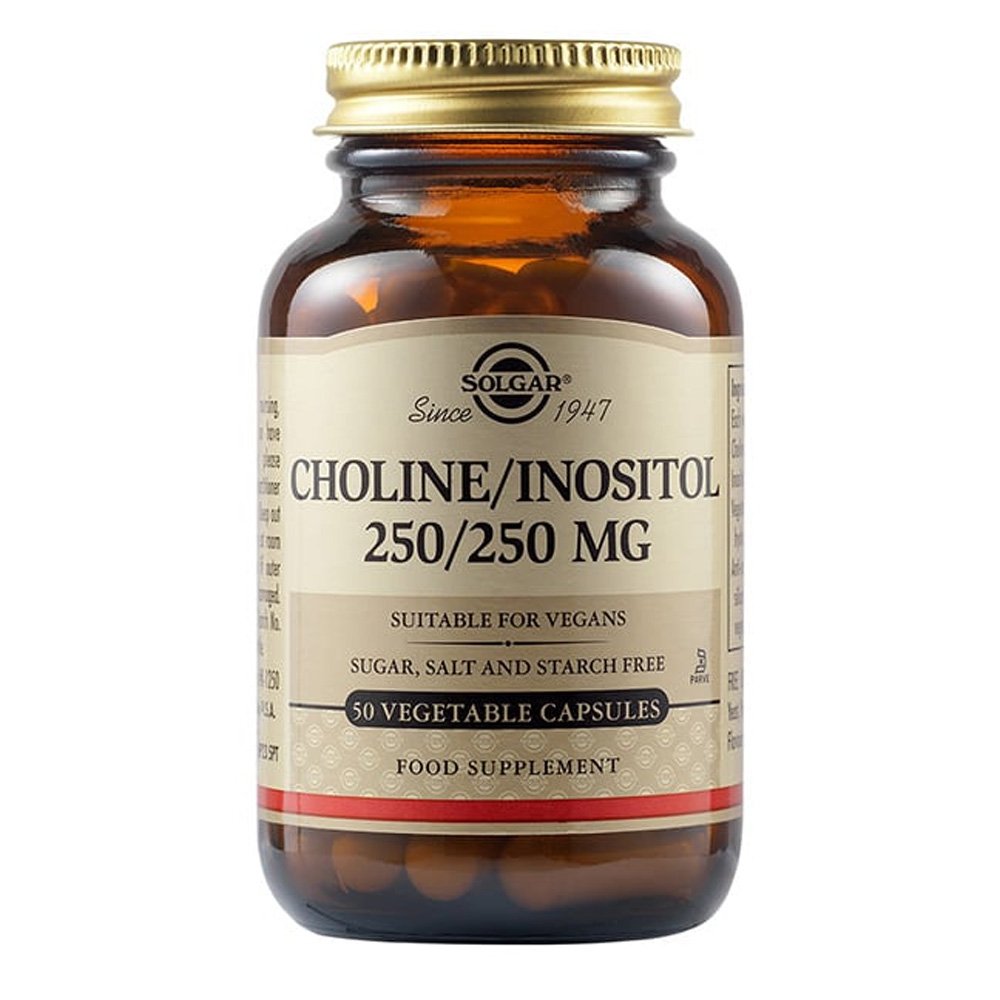Solgar Choline Inositol 250/250mg Συμπλήρωμα Διατροφής με Χολίνη & Ινοσιτόλη για τον Μεταβολισμό Χοληστερίνης & Απομάκρυνση του Λίπους από το Ήπαρ Ιδανική για Άτομα με Έντονο Άγχος, 50veg.caps