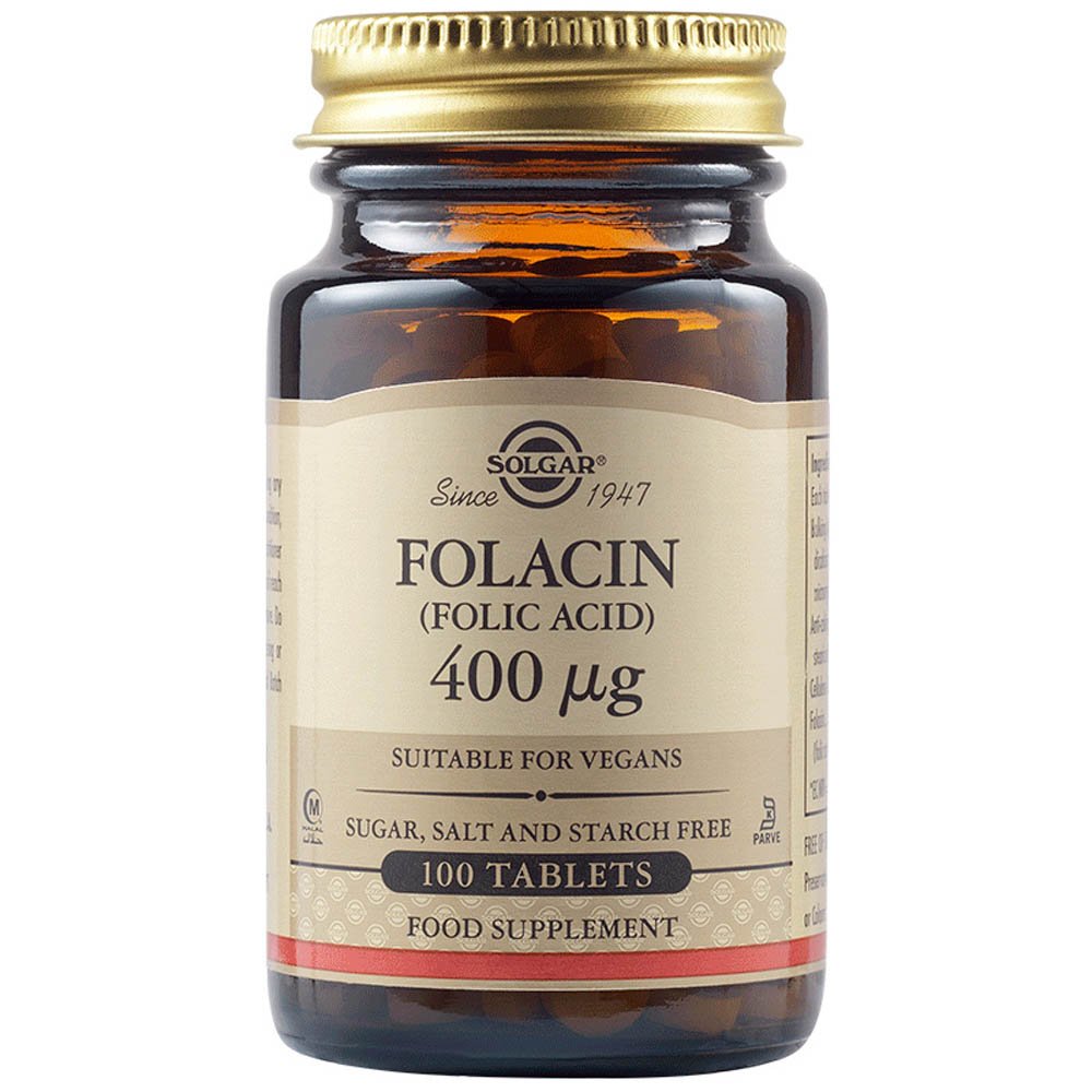 Solgar Folacin Folic Acid 400μg Συμπλήρωμα Διατροφής Φυλλικού Οξέος, 100tabs