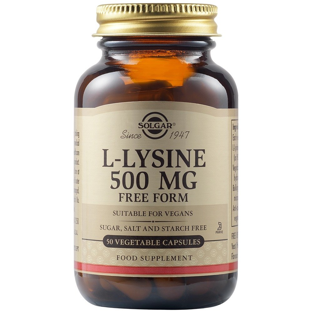 Solgar L-Lysine 500mg Συμπλήρωμα Διατροφής L-λυσίνης Χρήσιμο για Πρόληψη & Επιτάχυνση Χρόνου Ανάρρωσης του Απλού Έρπη, 50tabs