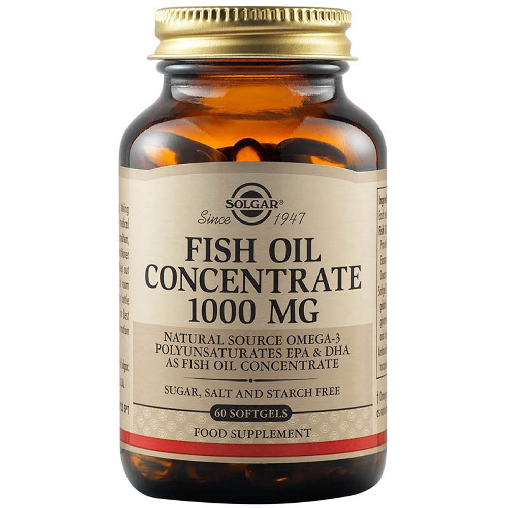 Solgar Fish Oil Concentrate 1000mg Συμπλήρωμα Διατροφής Ιχθυελαιου Πλούσιο σε Ωμέγα 3 Λιπαρά Οξέα, 60 softgels