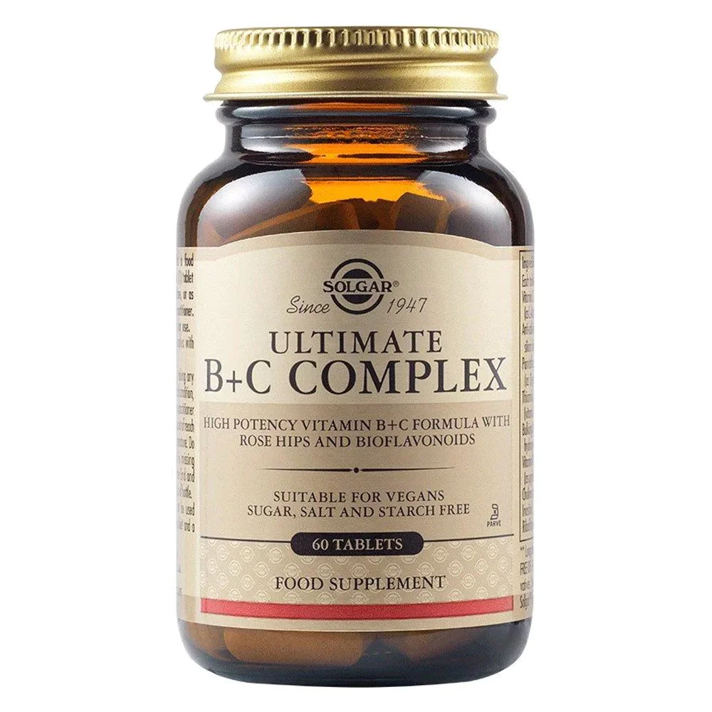 Solgar Ultimate B + C Complex Συμπλήρωμα Διατροφής με Σύμπλεγμα Βιταμινών Β με Βιταμίνη C για την Ενίσχυση του Νευρικού & Ανοσοποιητικού Συστήματος, 60tabs Solgar Ultimate B + C Complex Συμπλήρωμα Διατροφής με Σύμπλεγμα Βιταμινών Β με Βιταμίνη C για την Ενίσχυση του Νευρικού & Ανοσοποιητικού Συστήματος, 60tabs