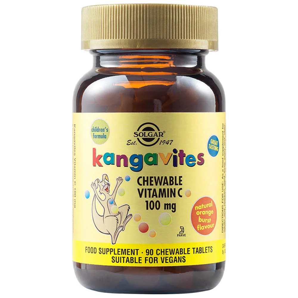 Solgar Kangavites Chewable Vitamin C 100mg Συμπλήρωμα Διατροφής Βιταμίνης C Γεύση Πορτοκάλι (από 3 ετών+), 90 Μασώμενα Δισκία Solgar Kangavites Chewable Vitamin C 100mg Συμπλήρωμα Διατροφής Βιταμίνης C Γεύση Πορτοκάλι (από 3 ετών+), 90 Μασώμενα Δισκία