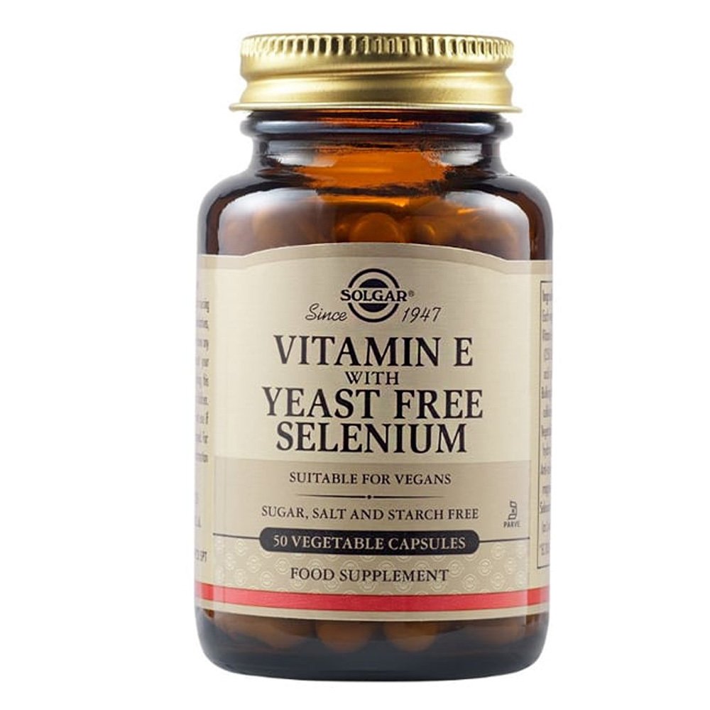 Solgar Vitamin E with Yeast Free Selenium Συμπλήρωμα Διατροφής Βιταμίνη Ε με Σελήνιο Διαθέτει Αντιοξειδωτικές Ιδιότητες, 100veg.caps