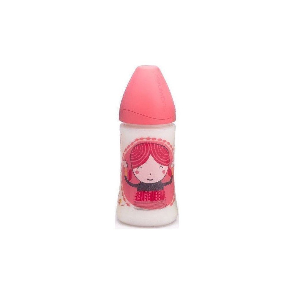  Suavinex Μπιμπερό με Θηλή Καουτσούκ Ρυθμιζόμενης Ροής Ροζ Κορίτσι +0m, 270ml