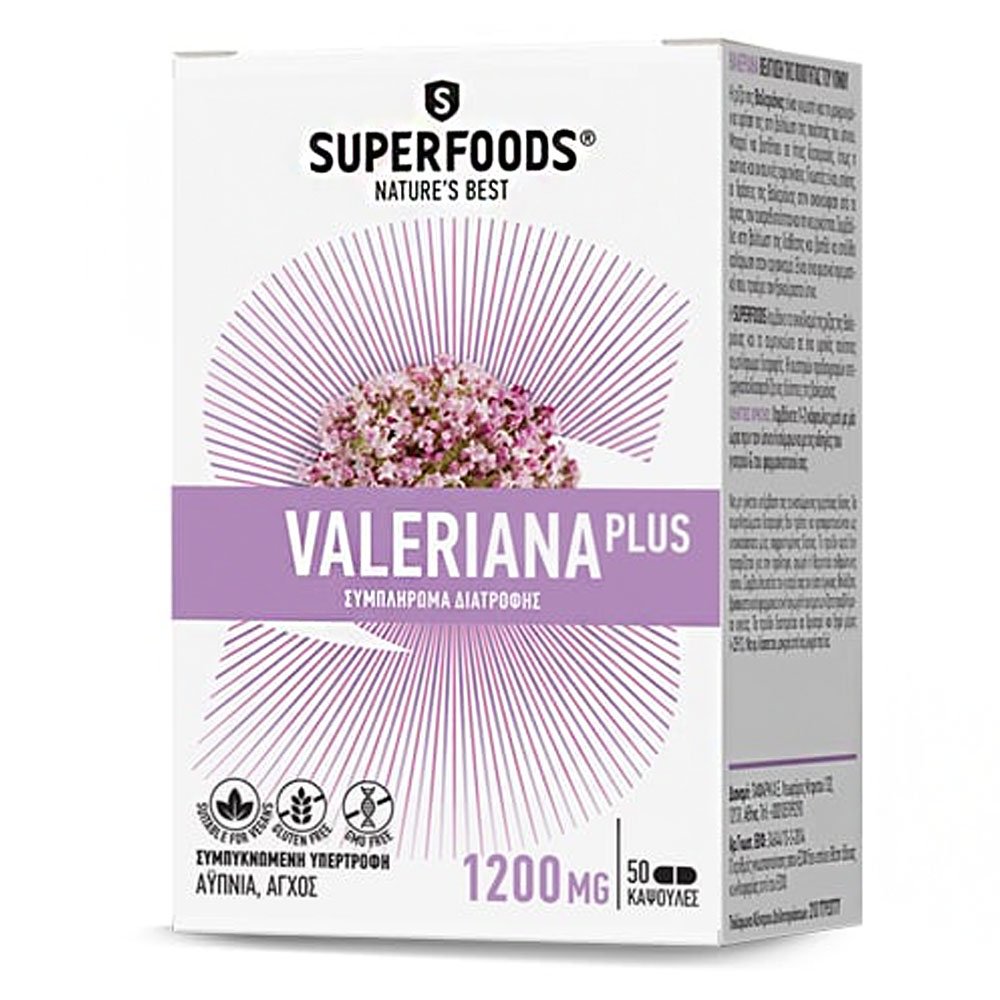 Superfoods Valeriana Plus Συμπλήρωμα Διατροφής κατά του Άγχους, της Υπερέντασης & της Αυπνίας, 50 caps