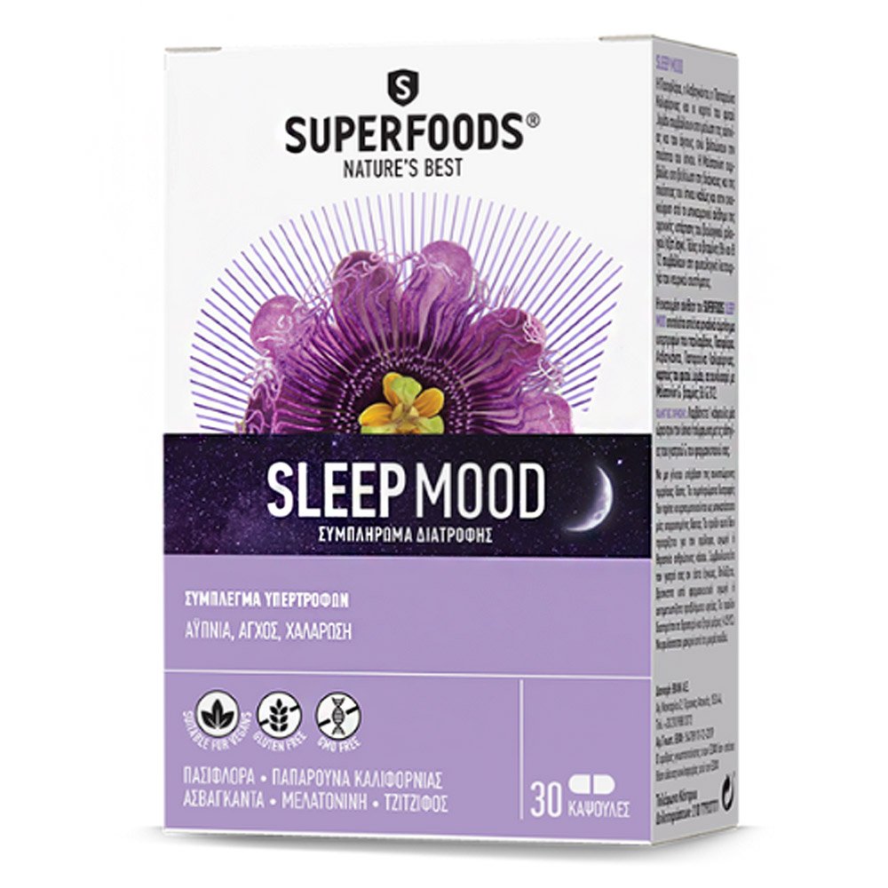 Superfoods Sleep Mood Συμπλήρωμα Διατροφής που Συμβάλλει στην Μείωση της Αϋπνίας, 30 Caps