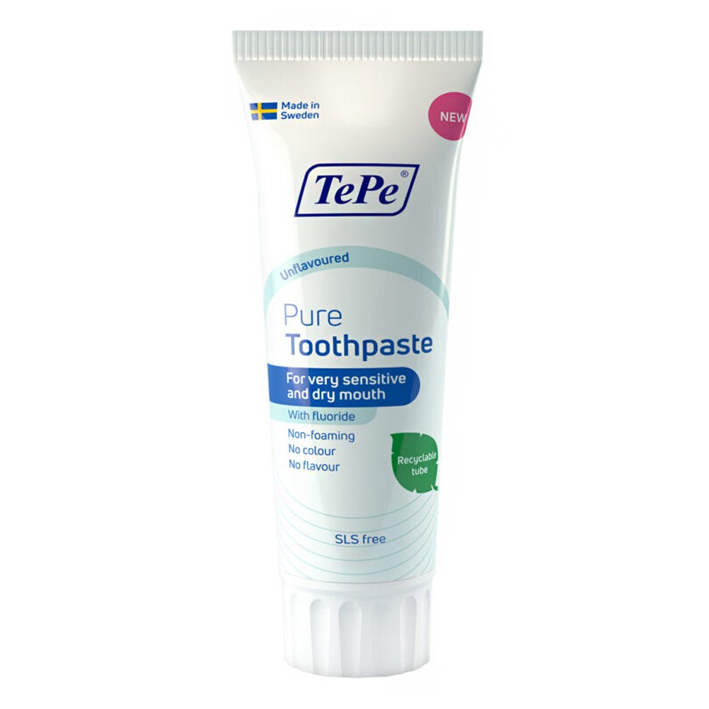 TePe Daily Pure Οδοντόκρεμα Για Ευαίσθητα Στόματα ή Ξηροστομία Χωρίς Γεύση, 75ml 