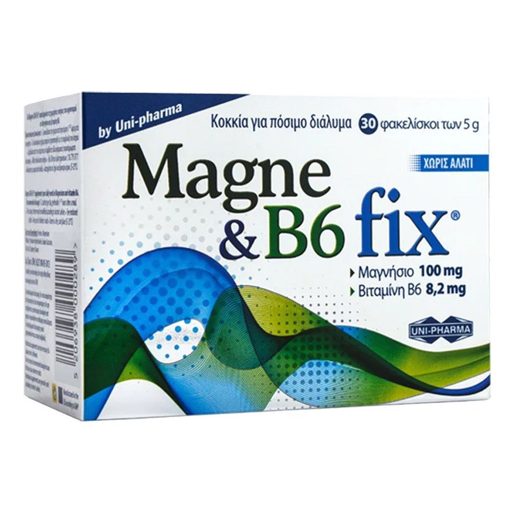 Uni-Pharma Magne & B6 Fix Συμπλήρωμα Διατροφής με Μαγνήσιο και Βιταμίνη B6, 30 φακελίσκοι