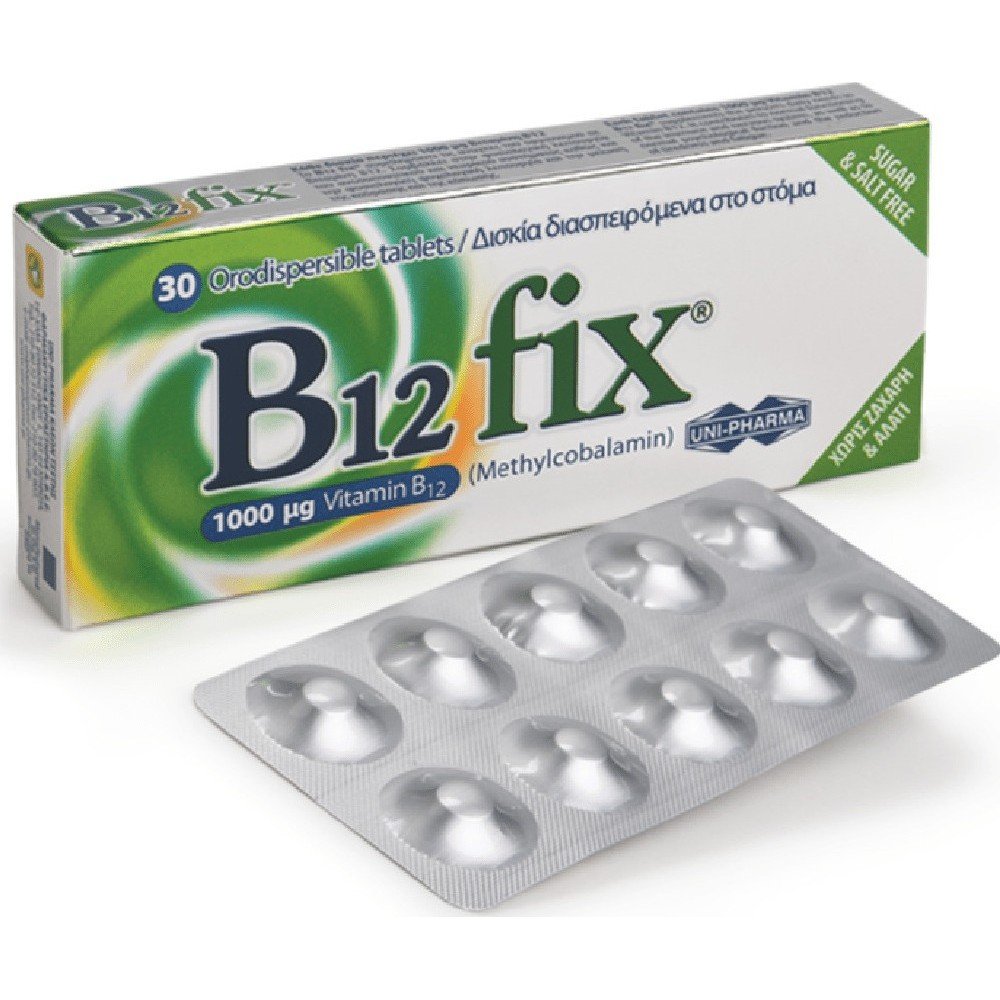 Uni-Pharma Βιταμίνη B12 Fix 30 δισκία διασπειρόμενα στο στόμα 