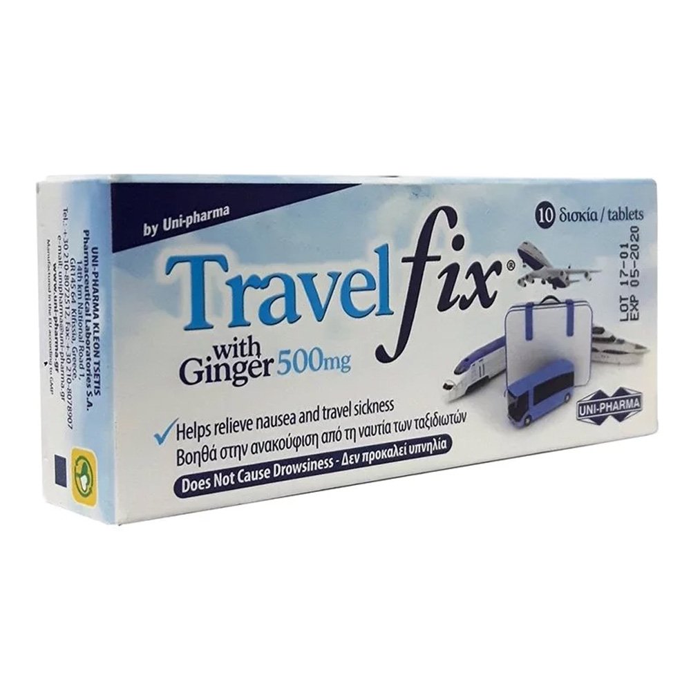 Uni-Pharma Travel Fix with Ginger 500mg Για την Ναυτία των Ταξιδιωτών, 10tabs