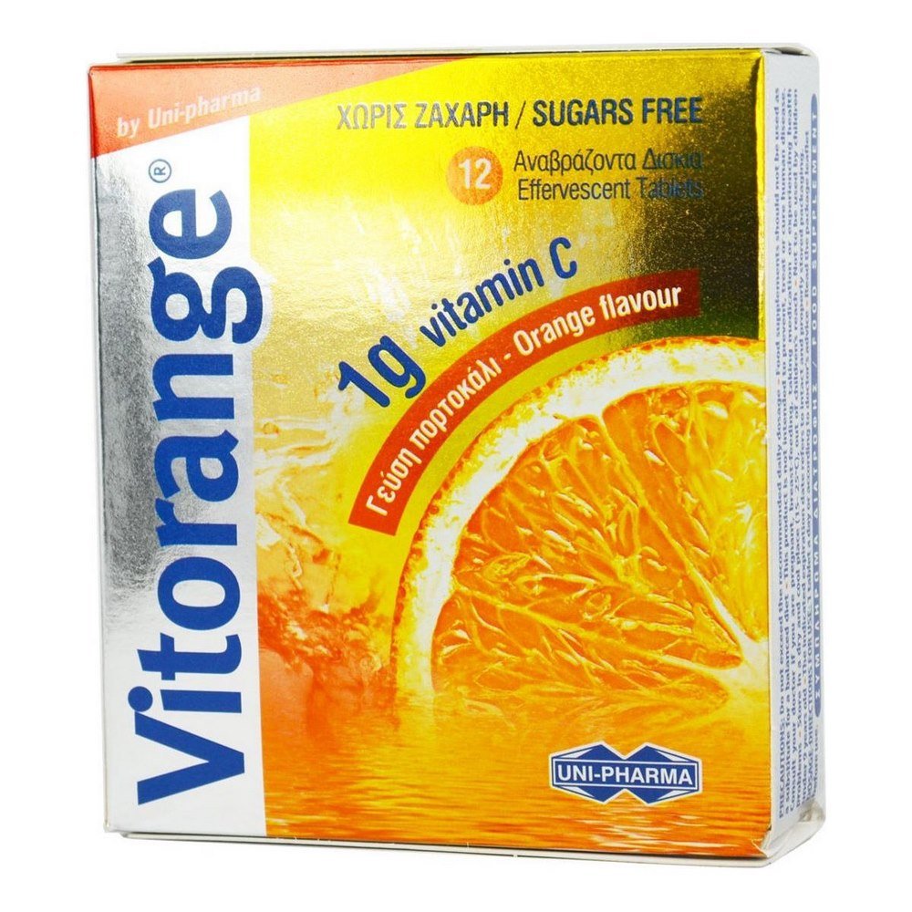 Uni-Pharma Vitorange Βιταμίνη C Με Γεύση Πορτοκάλι 1gr, 12 αναβράζοντα δισκία