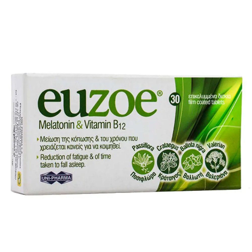 Uni-Pharma Συμπλήρωμα Διατροφής Euzoe Melatonin & B12, 30 tabs
