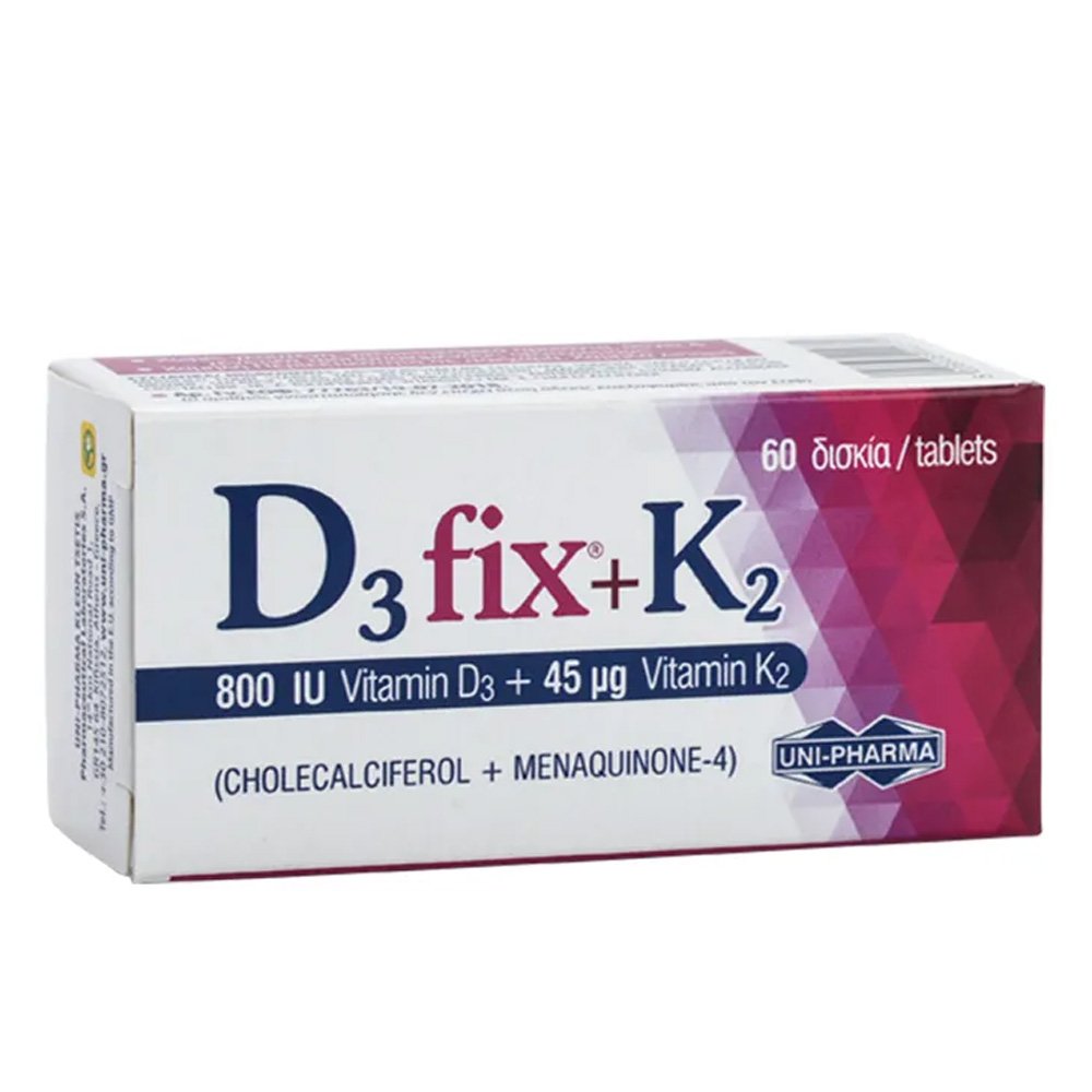 Uni-Pharma D3 Fix 800iu + K2 45mcg Συμπλήρωμα Διατροφής με D3 & K2, 60tabs