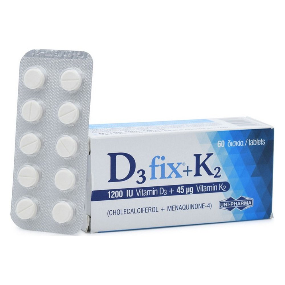 Uni-Pharma D3 Fix 1200iu + K2 45mcg Συμπλήρωμα Διατροφής με D3 & K2, 60tabs