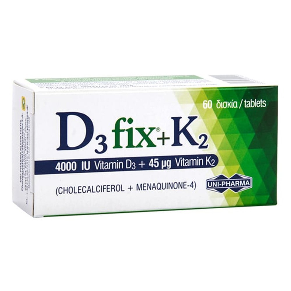 Uni-Pharma D3 Fix 4000iu + K2 45mcg Συμπλήρωμα Διατροφής με D3 & K2, 60tabs